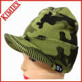 Fashion Printed Camo Knitted Brimmed Beanie with Bill